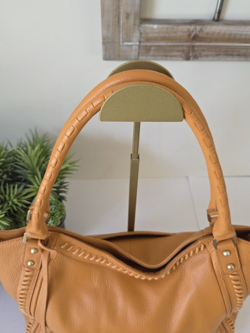 Lodis Texas Leather Sutton Tote Nectarine Woven Stitch Shoulder Bag - Picture 7 of 12